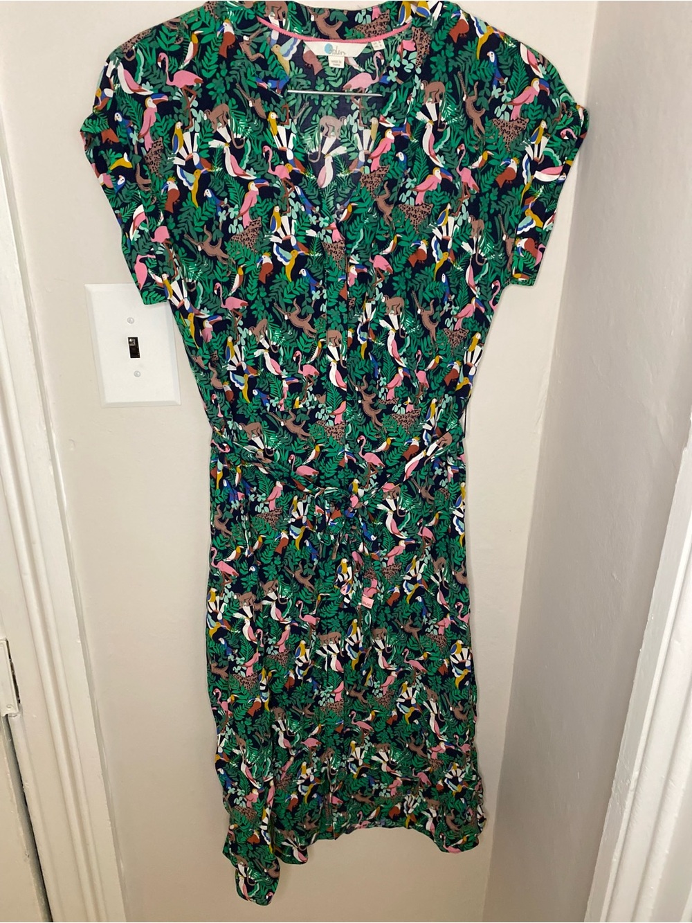 Boden Green Tropical Bird-Print Midi Dress - Picture 1 of 7